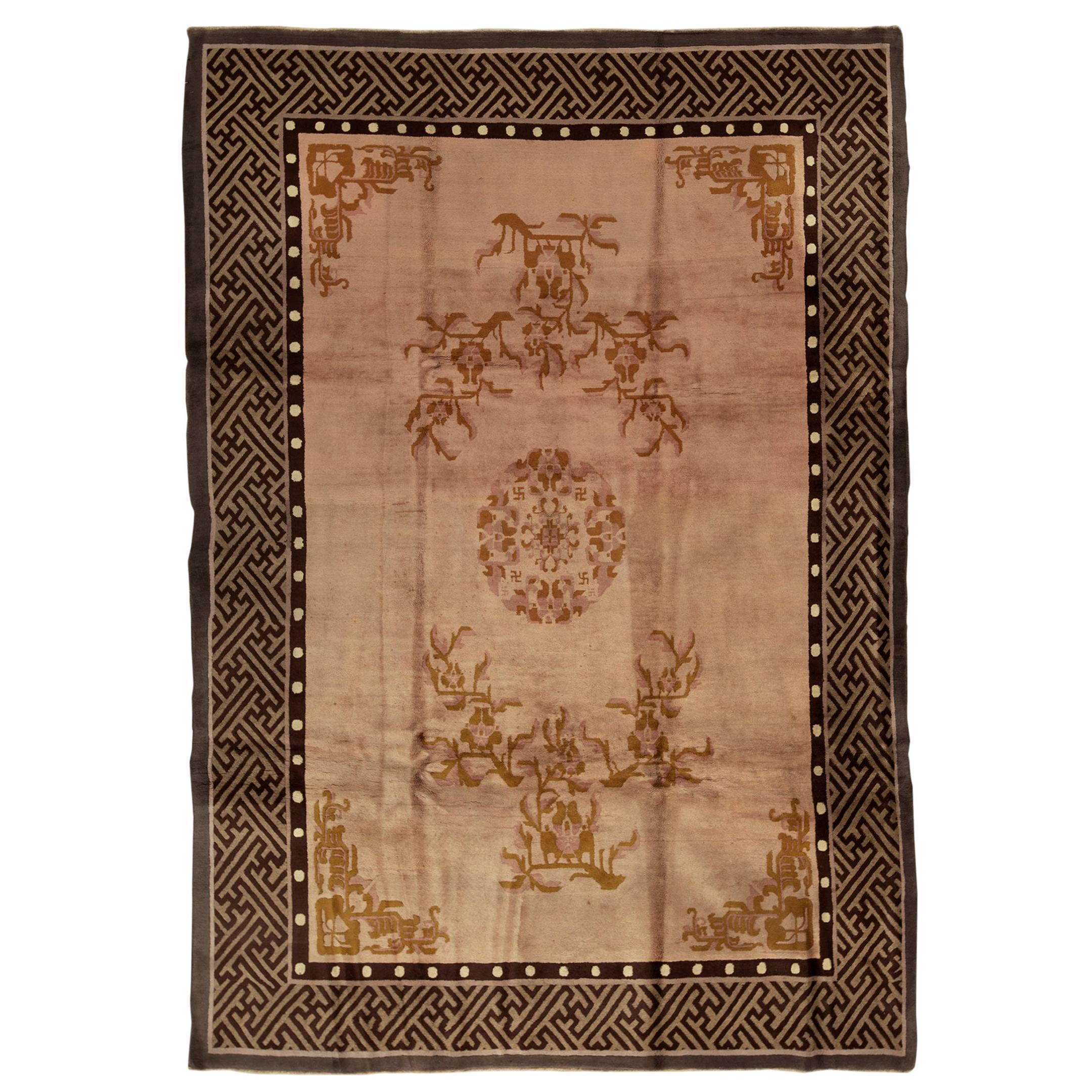 Traditional Handwoven Luxury Wool Semi Antique Beige For Sale