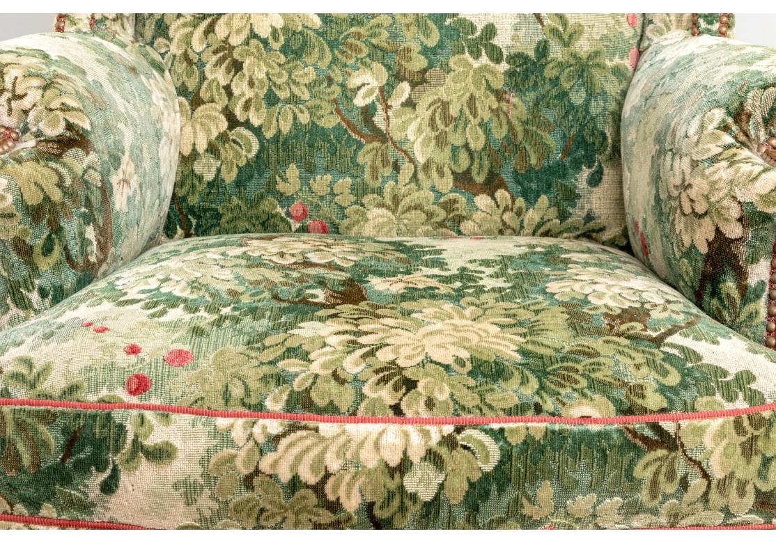 Semi Antique Custom Upholstered Carved Wing Chair For Sale 4