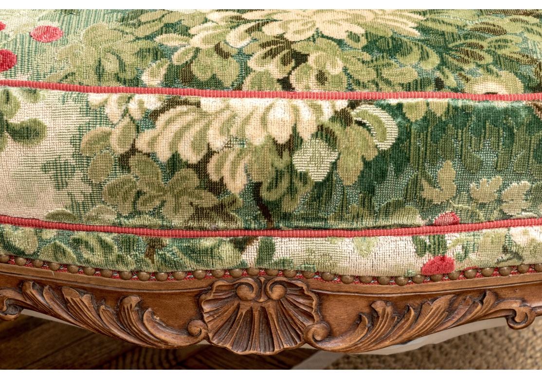Semi Antique Custom Upholstered Carved Wing Chair For Sale 8