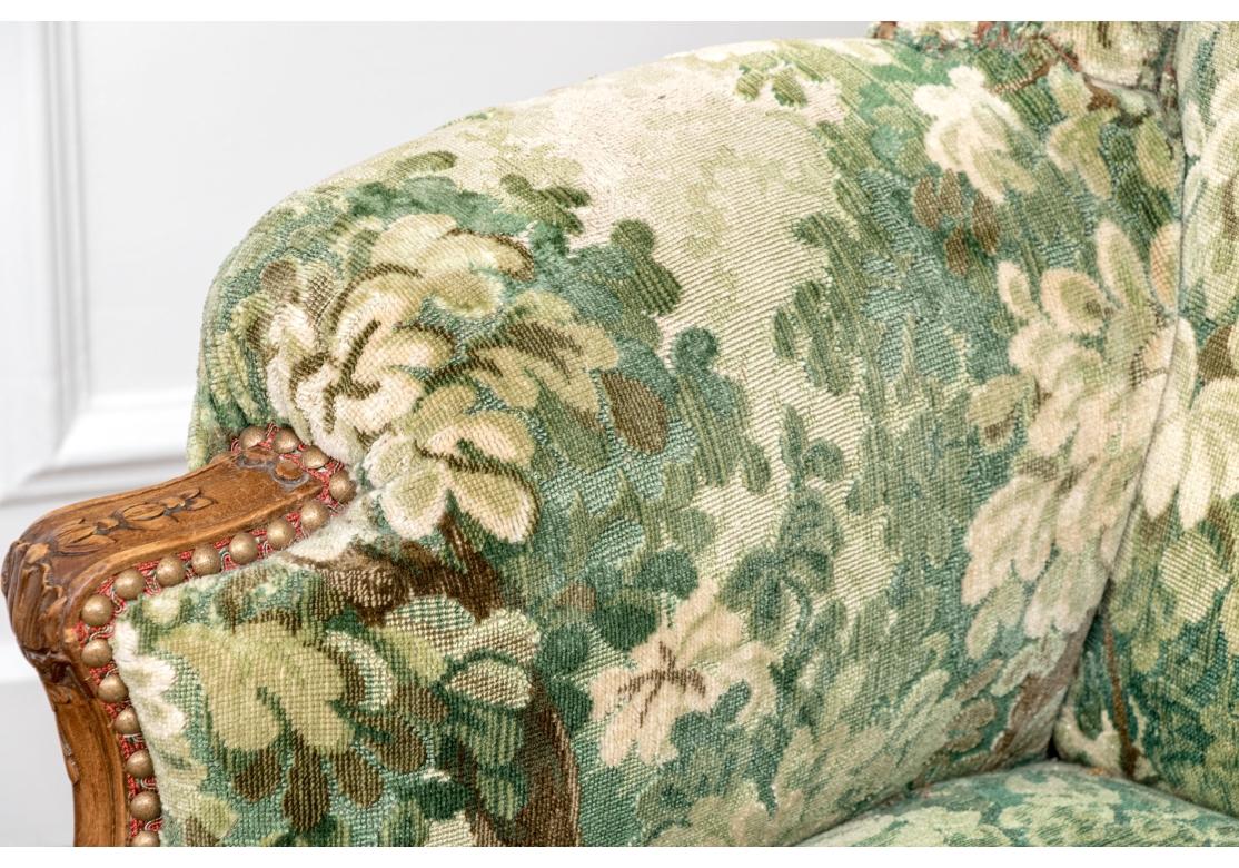 Semi Antique Custom Upholstered Carved Wing Chair For Sale 9