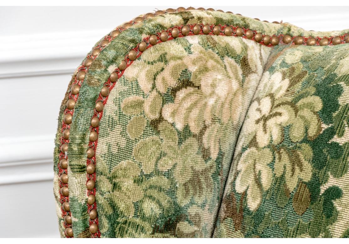 Semi Antique Custom Upholstered Carved Wing Chair For Sale 2