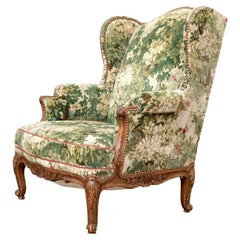 Semi Vintage Custom Upholstered Carved Wing Chair