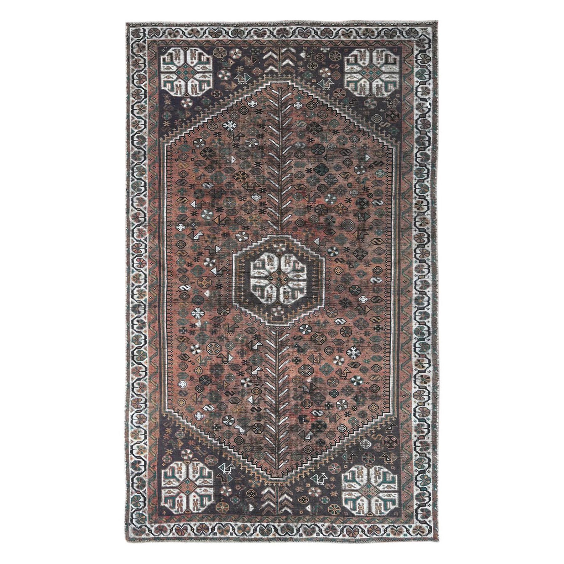 Semi Antique Deep Red Persian Shiraz Clean Hand Knotted Pure Wool Oriental Rug For Sale