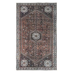 Semi antiker, handgeknüpfter, reiner, persischer, tiefroter, persischer Shiraz-Teppich aus reiner Wolle