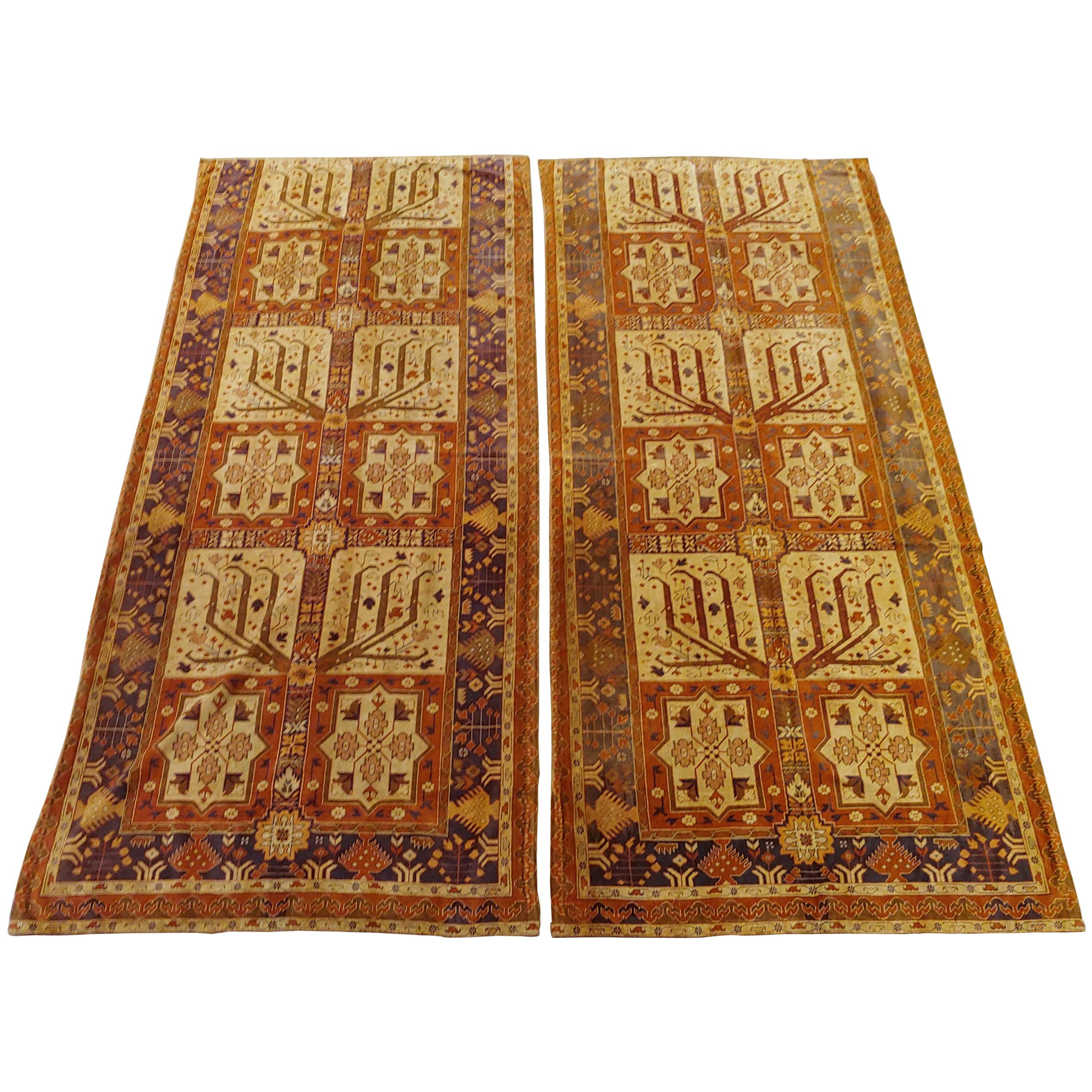 Semi-Antique English Portiere Velvet Tapestries, Turkish Work Design, Wool, 1940