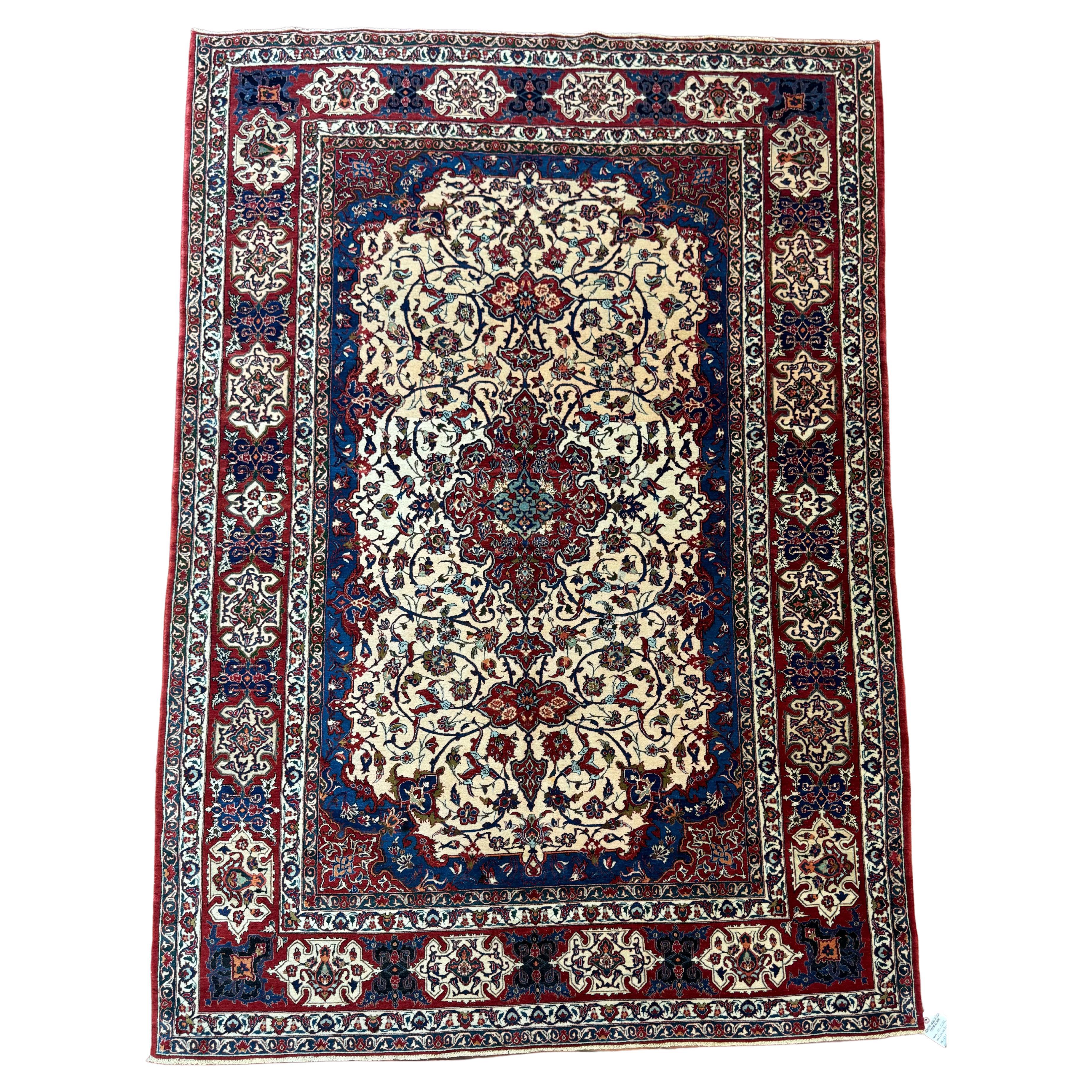 Semi Antique Extremly Fine Persian Isfahan Rug For Sale