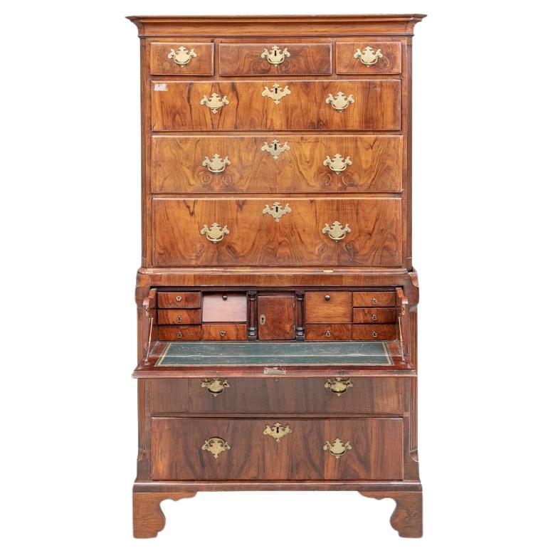 Semi Antique Figured Wood Secretary Chest On Chest for Restoration For Sale