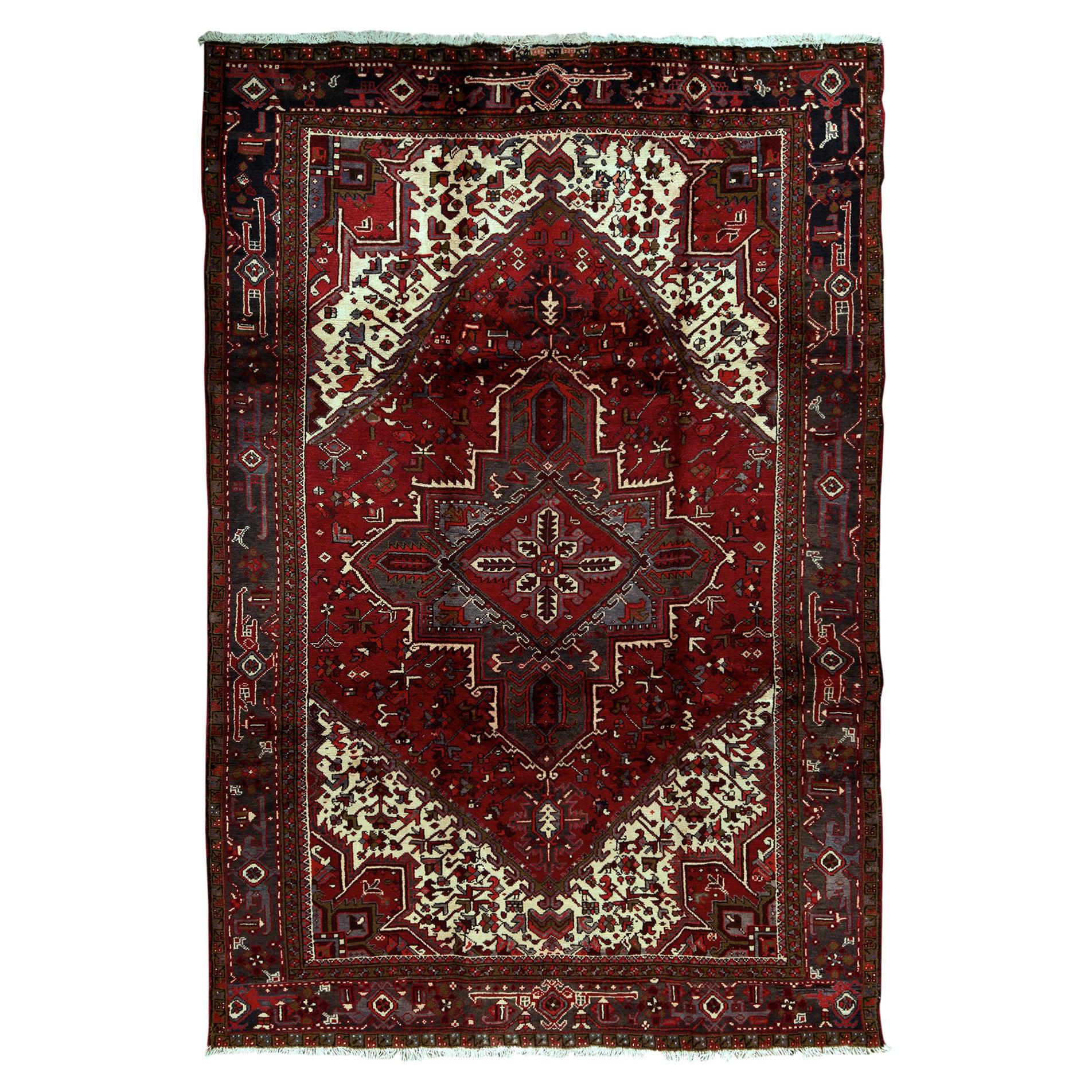  Traditional Handwoven Luxury Wool Semi Antique Persian Red  For Sale