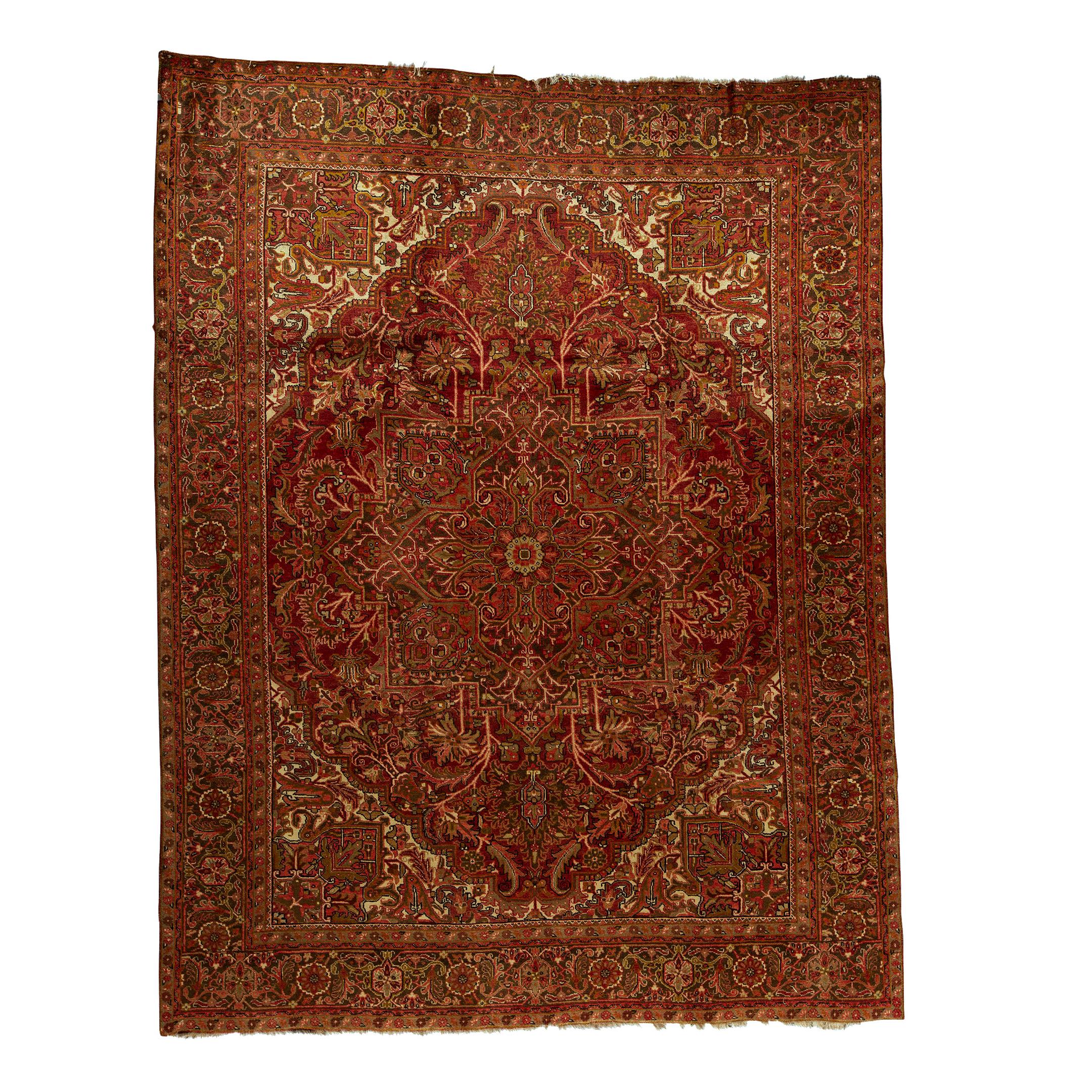  Traditional Handwoven Luxury Wool Semi Antique Persian Red / Ivory For Sale
