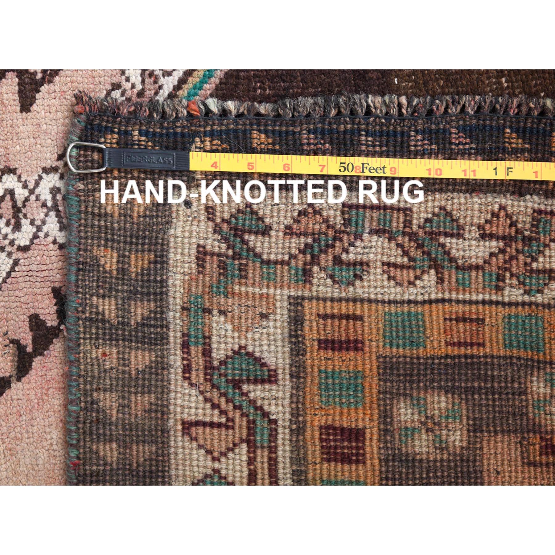 Wool Semi Antique Geometric Design Worn Down Handmade Persian Qashqai Rug For Sale