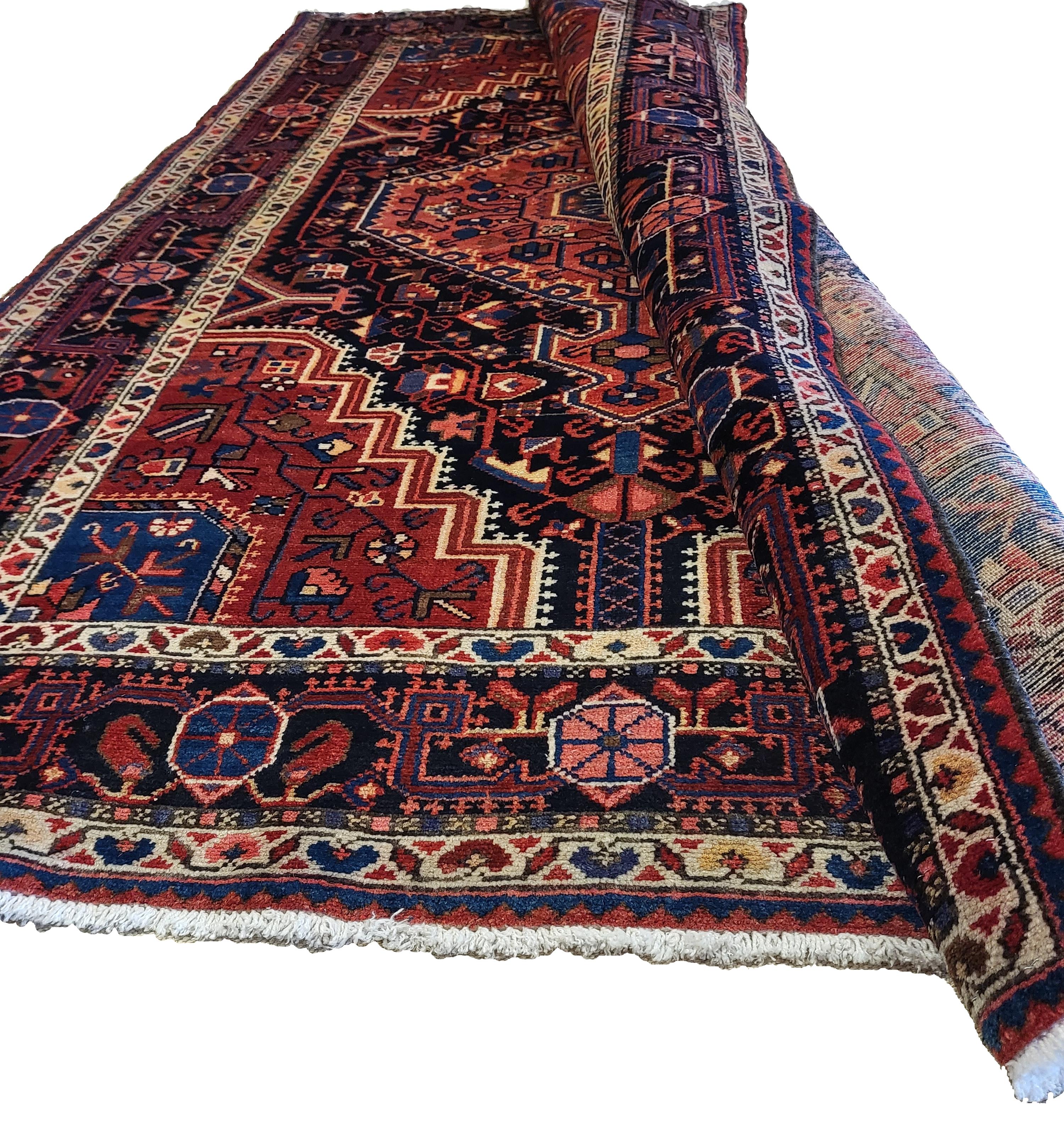 Hand-Knotted Semi Antique Hamadan - Tribal Style Persian Rug - Rust For Sale