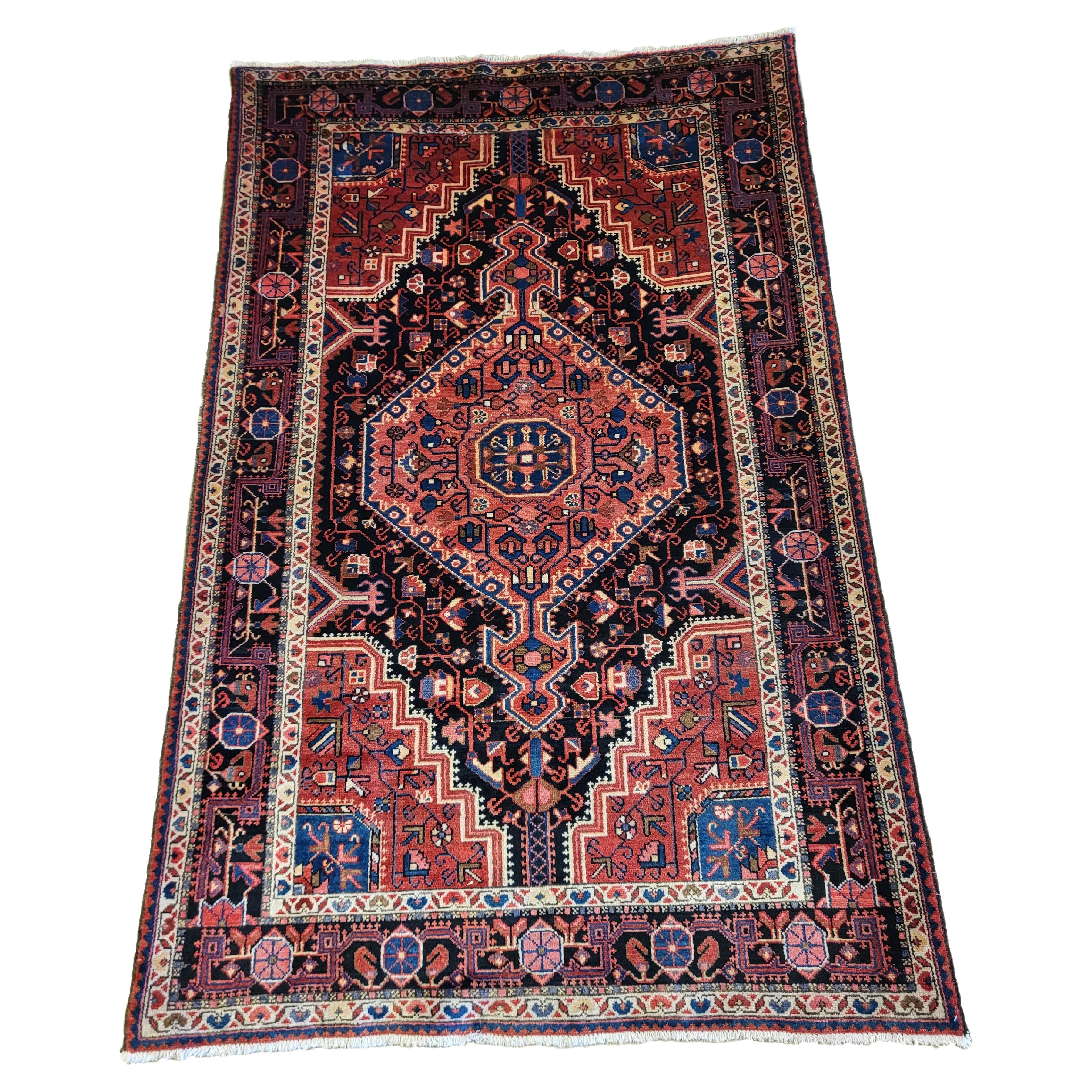 Semi Antique Hamadan - Tribal Style Persian Rug - Rust For Sale