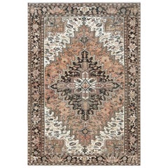 Semi Antique Hand Knotted Orange Persian Heriz Clean Oriental Rug