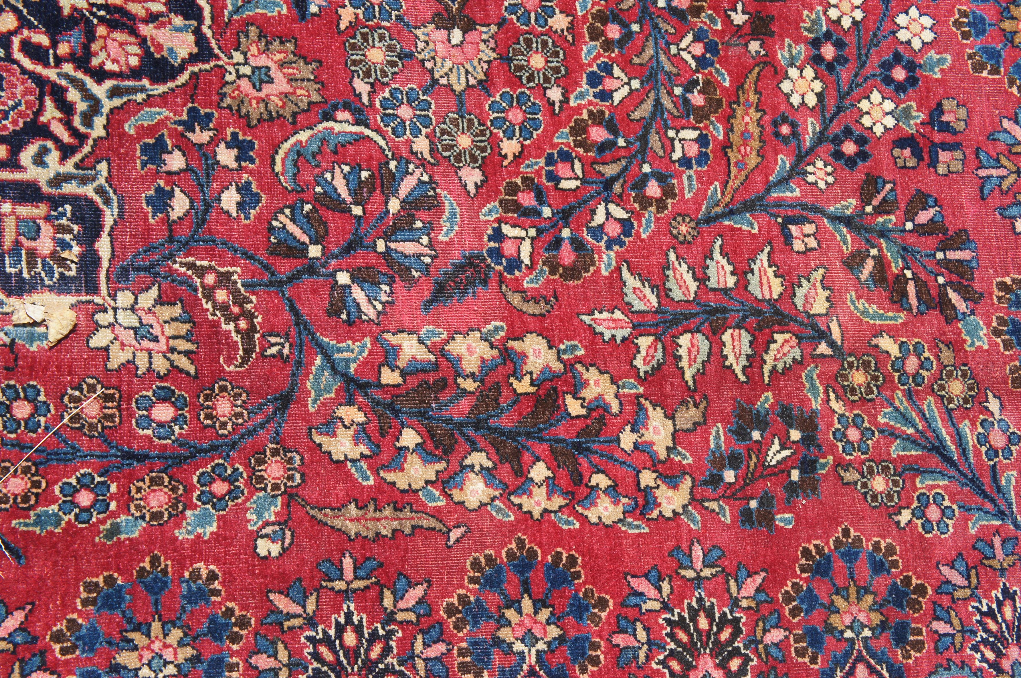 Wool Semi Antique Hand Knotted Persian Sarouk Red Floral Medallion Area Rug 10' x 14' For Sale
