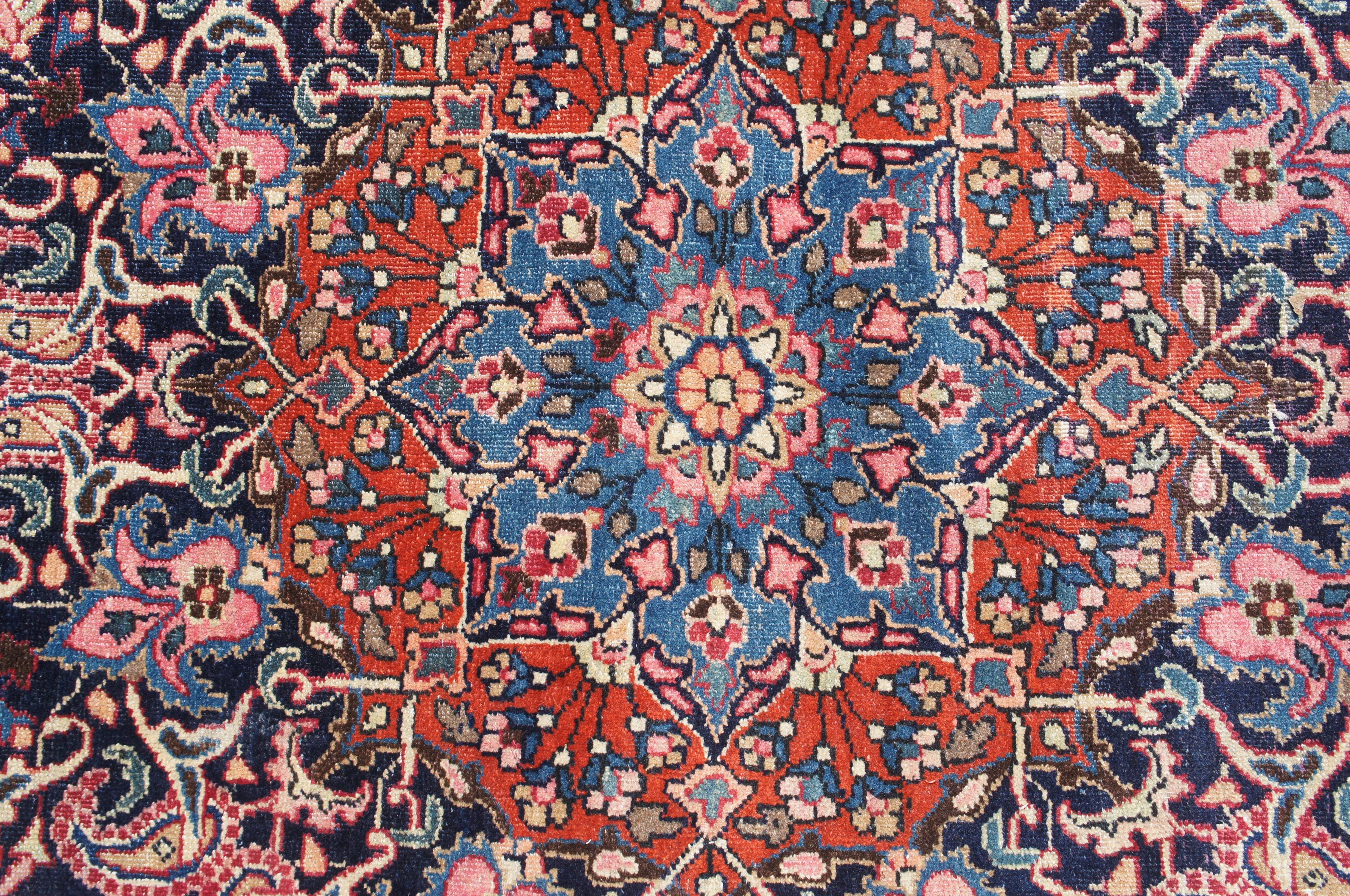 Semi Antique Hand Knotted Persian Sarouk Red Floral Medallion Area Rug 10' x 14' For Sale 2