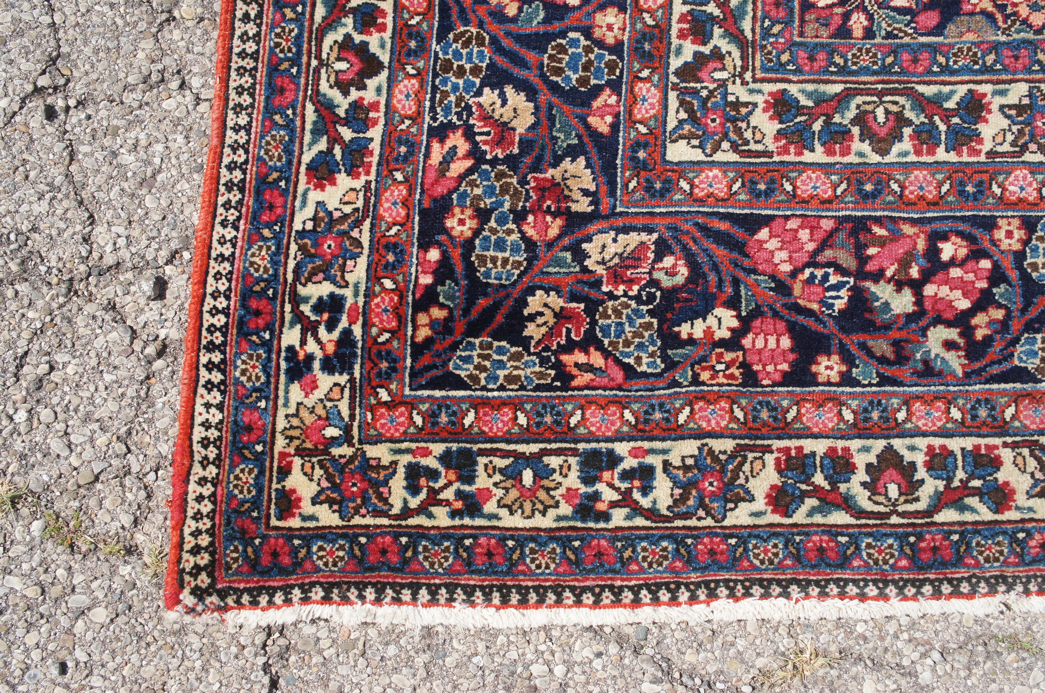Semi Antique Hand Knotted Persian Sarouk Red Floral Medallion Area Rug 10' x 14' For Sale 3