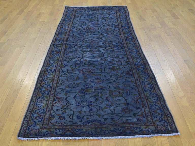Semi Antique Hand Knotted Overdyed Kashan Runner Pure Wool Rug at 1stdibs