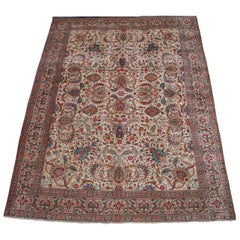 Semi Antique Hand Knotted Persian Kashan Floral All-Over Area Rug