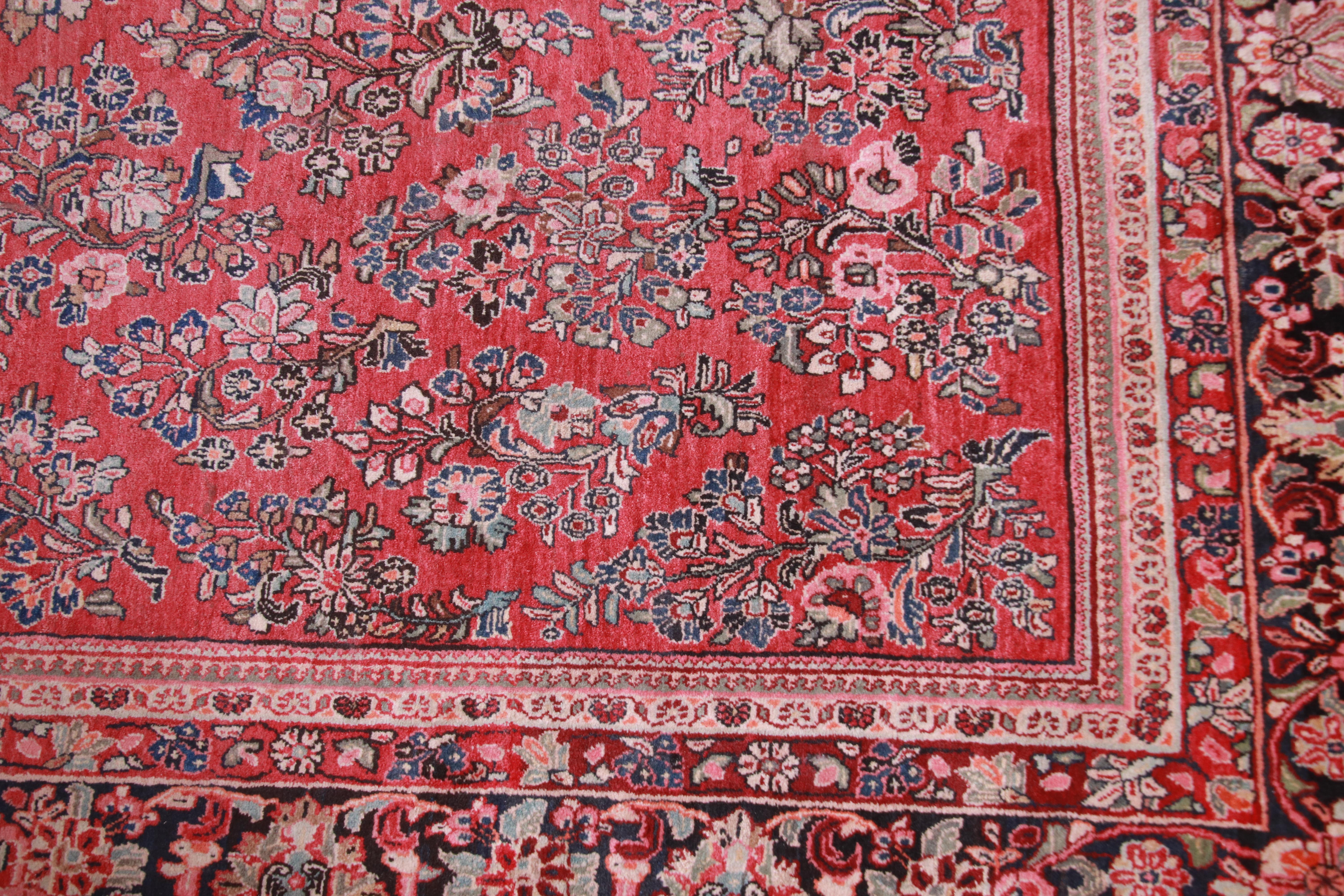 Wool Semi-Antique Hand-Knotted Persian Sarouk Room Size Rug, circa 1940s For Sale