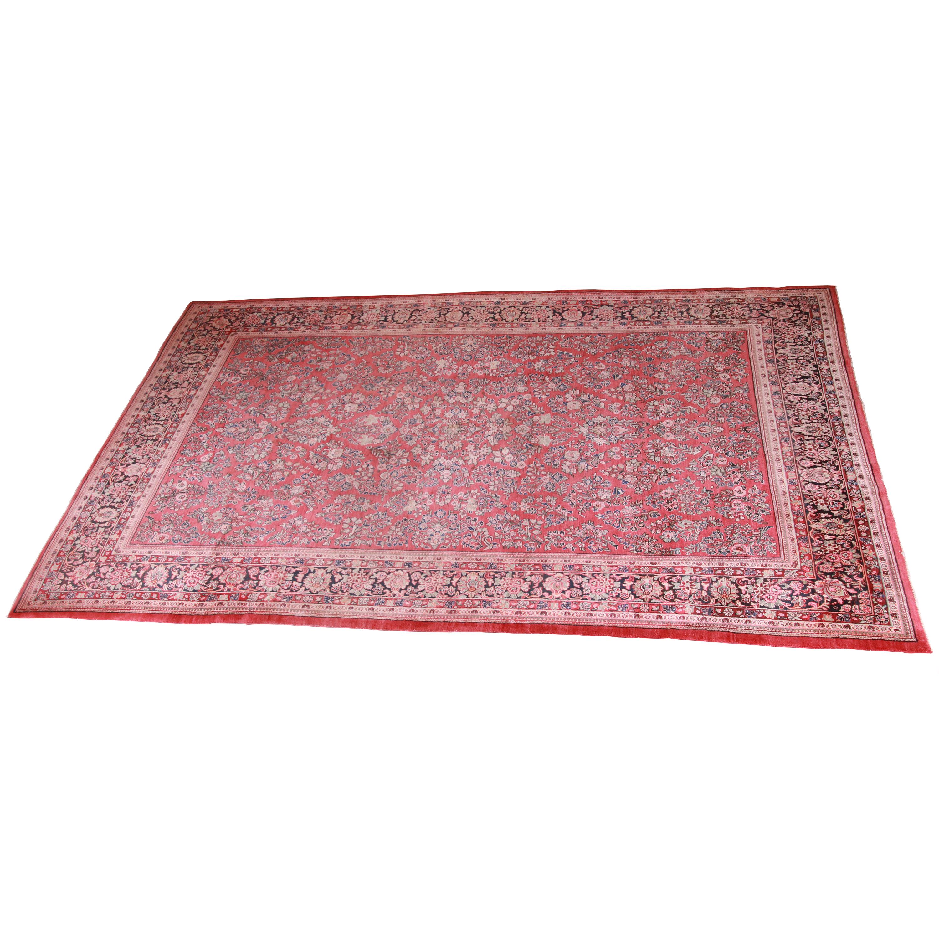 Semi-Antique Hand-Knotted Persian Sarouk Room Size Rug, circa 1940s