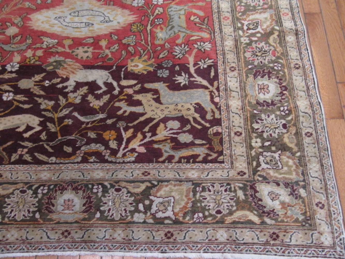 Small Semi-Antique Hand-Knotted Wool Pictorial Turkish Rug In Excellent Condition In Atlanta, GA