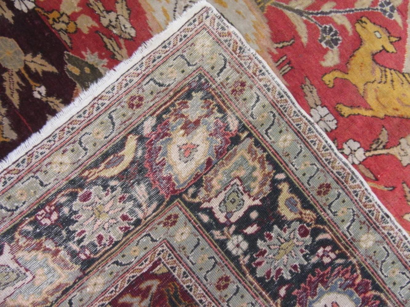 20th Century Small Semi-Antique Hand-Knotted Wool Pictorial Turkish Rug