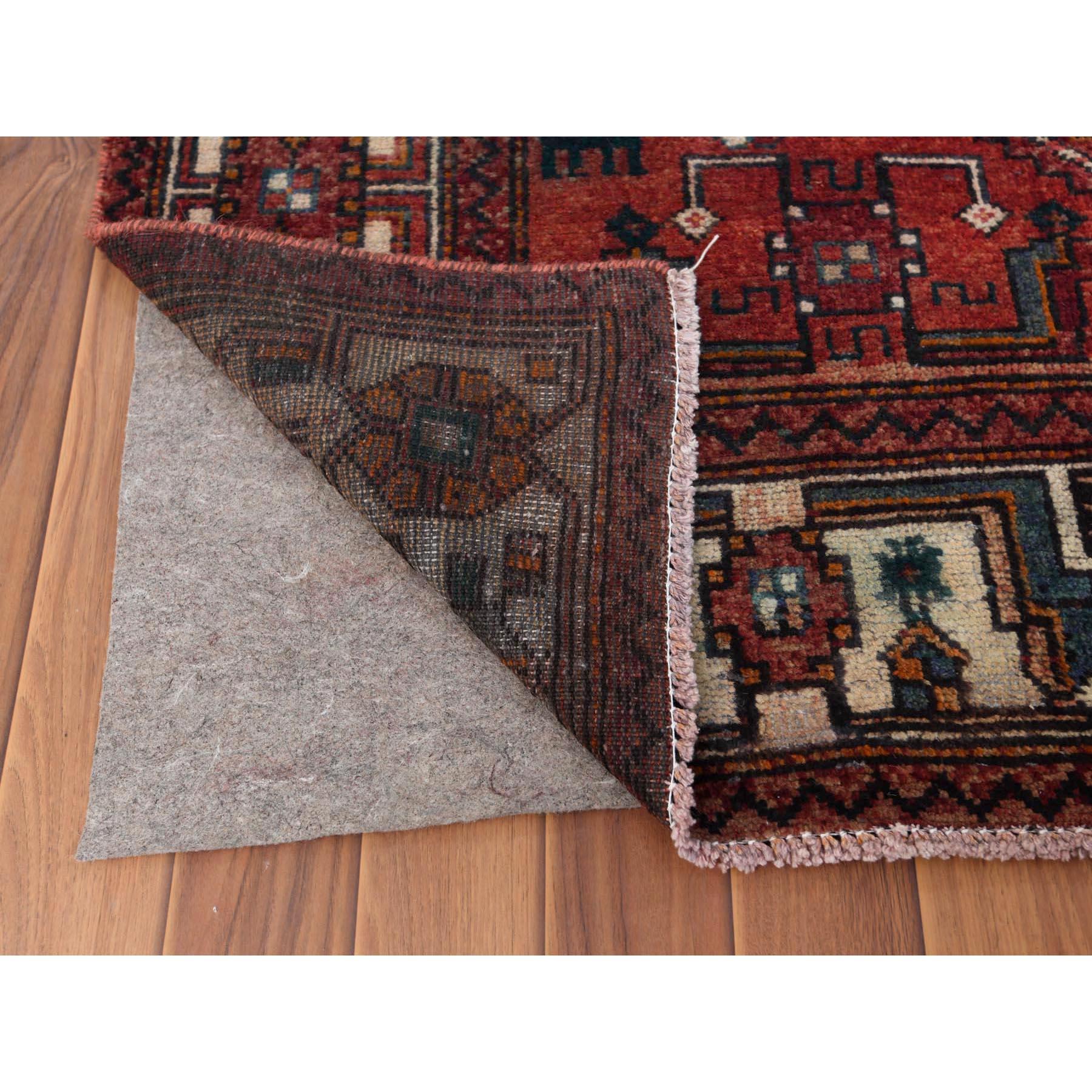 Medieval Semi Antique Handmade Persian Hamadan Sheared Low Wool Gallery Size Runner Rug For Sale