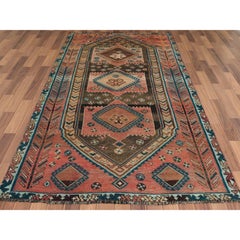 Semi Antique Handmade Persian Shiraz Distressed Wool Gallery Size Runner Rug
