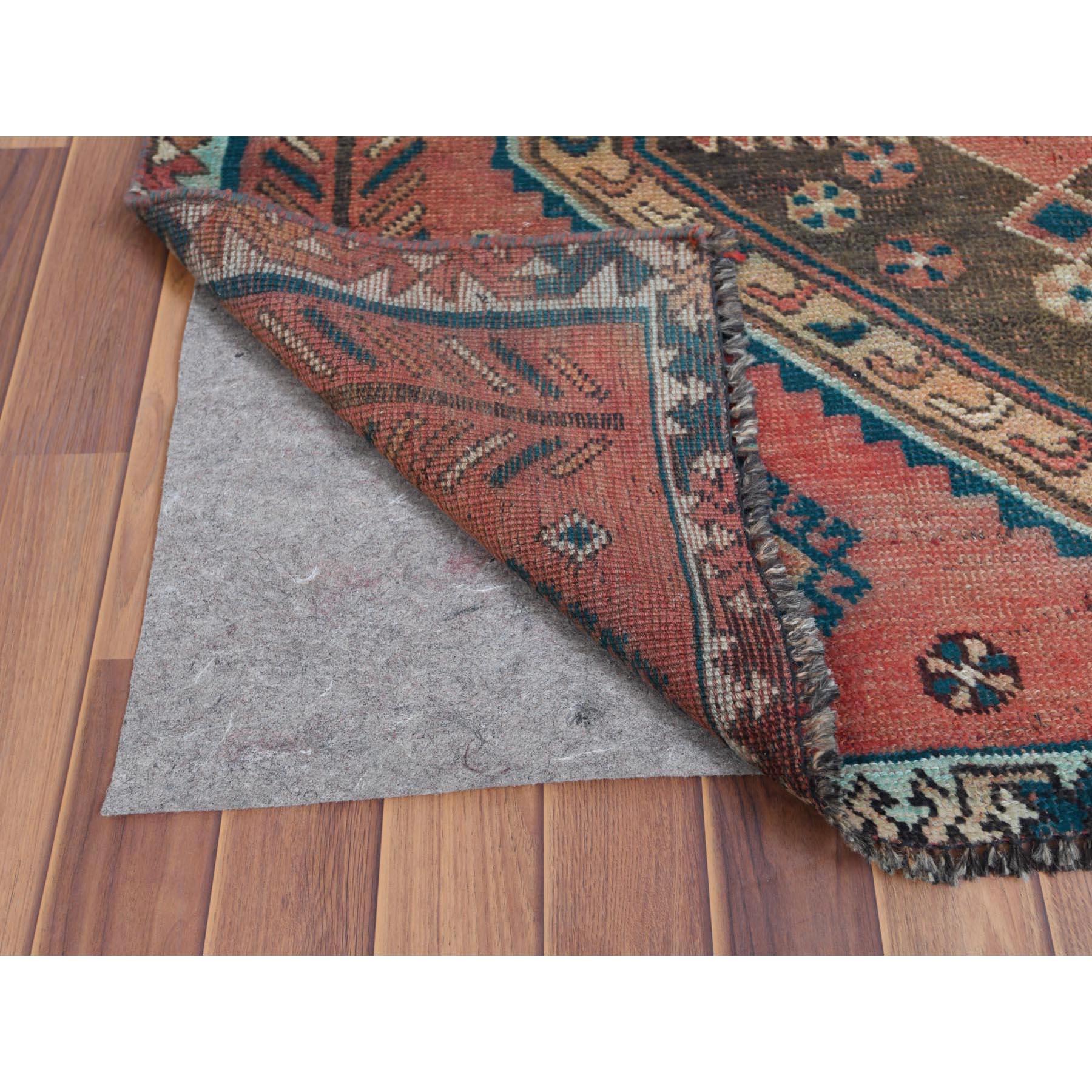 Medieval Semi Antique Handmade Persian Shiraz Distressed Wool Gallery Size Runner Rug