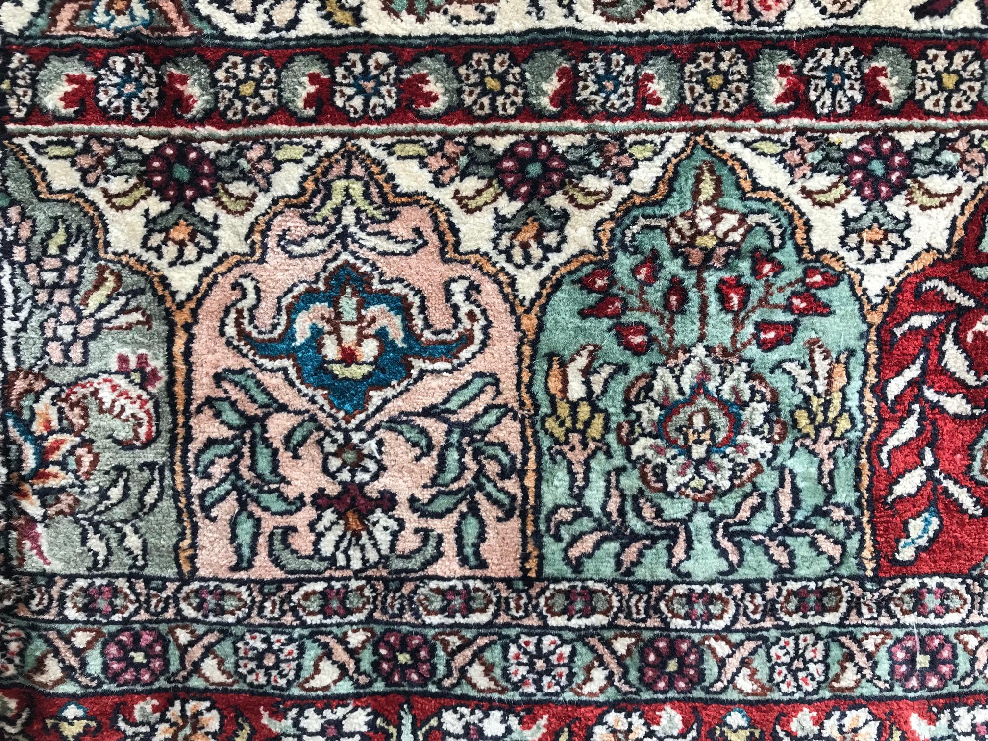 Semi-Antique Hereke, Pure Silk Signed Turkish Prayer Rug For Sale 2
