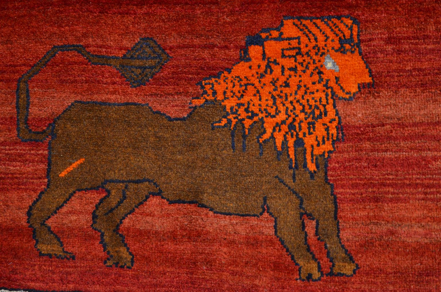 Mid-20th Century Semi-Antique Hunting Scene Persian Qashqai Carpet in Pure Handspun Wool