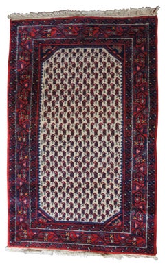 Vintage Hand Knotted Iranian  Senneh Wool Area Rug Mat Carpet Red
