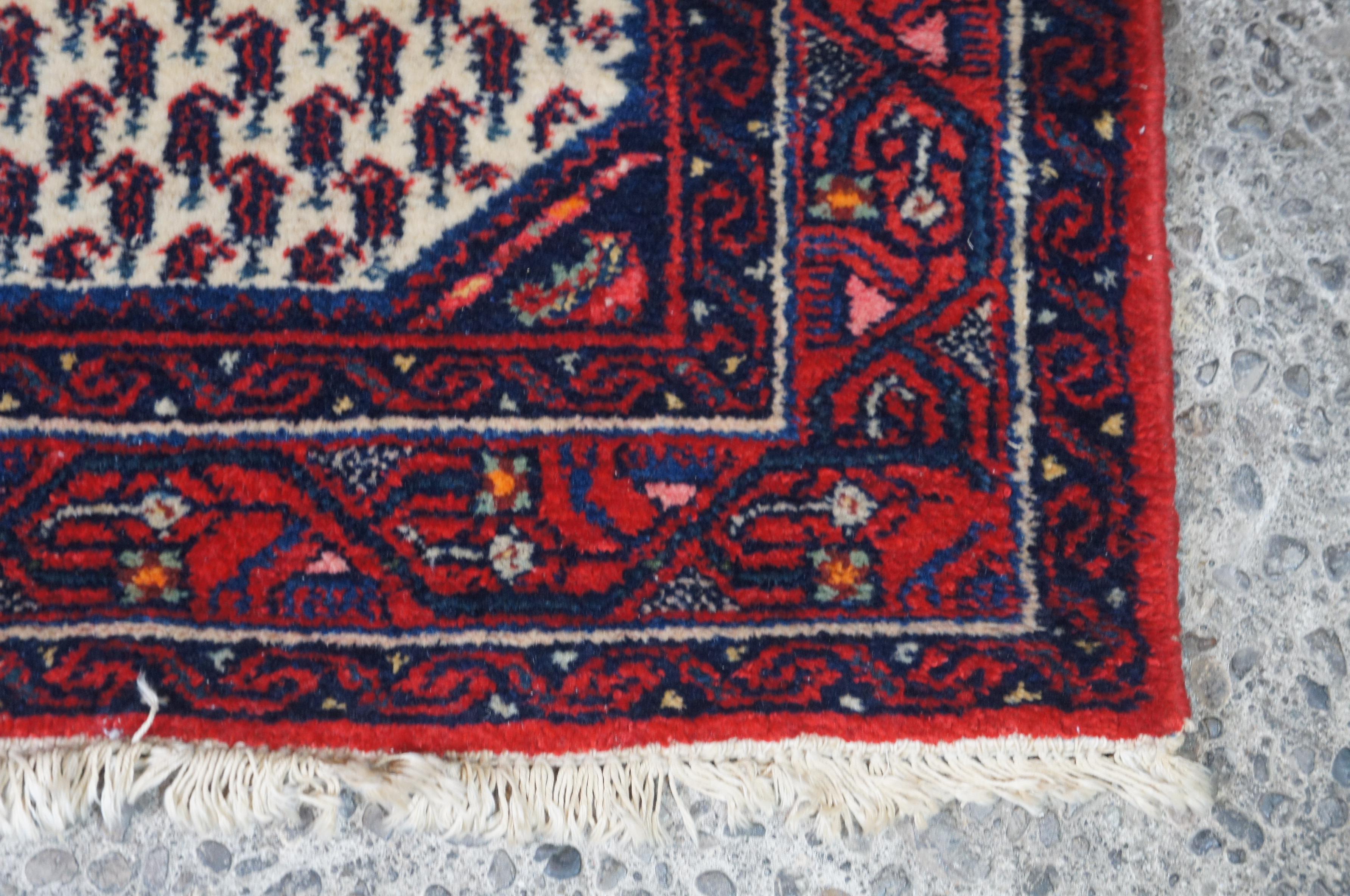 20th Century Semi Antique Iran Hand Knotted Senneh Wool Area Rug Mat Carpet Red For Sale