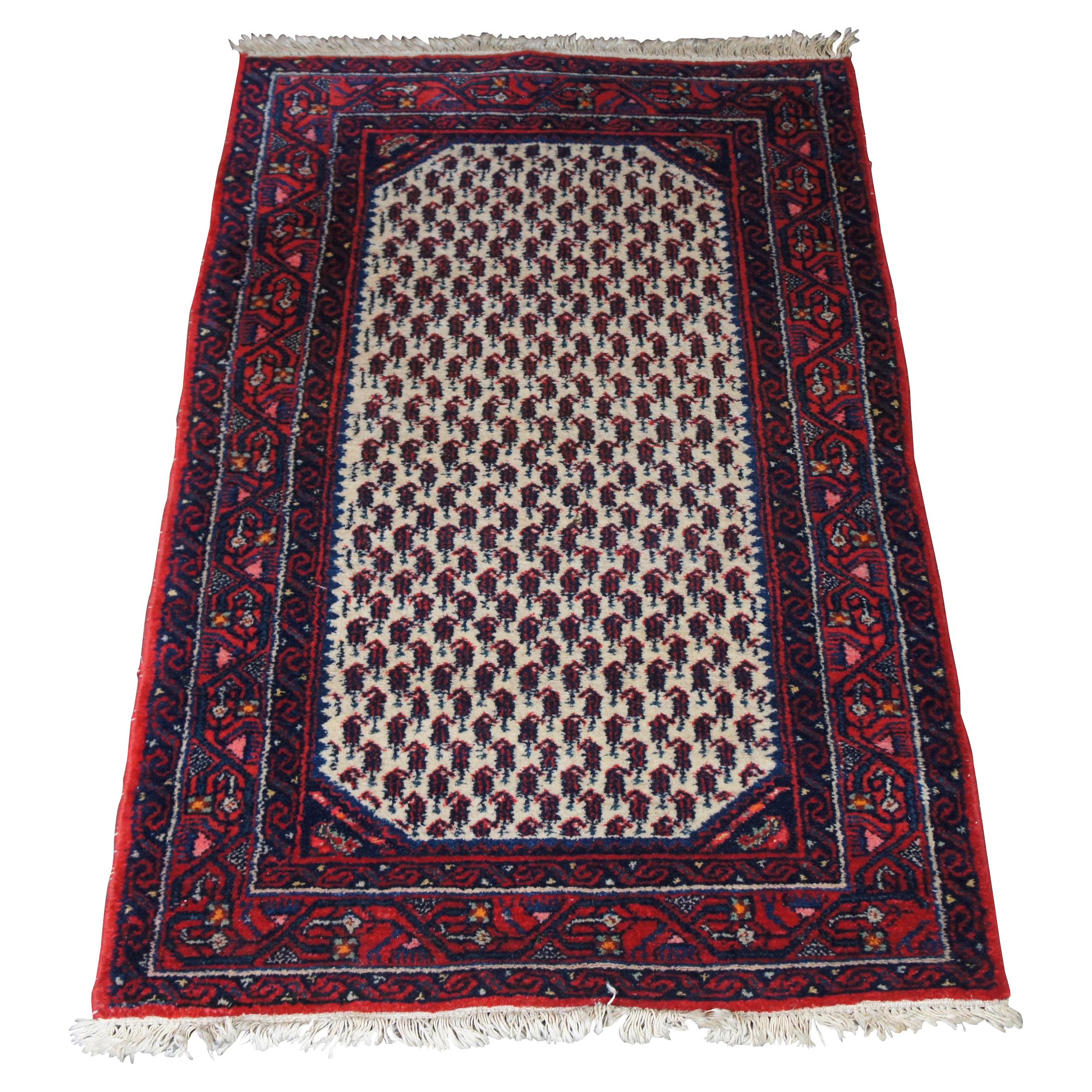 Semi Antique Iran Hand Knotted Senneh Wool Area Rug Mat Carpet Red