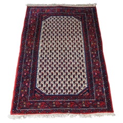 Vintage Hand Knotted Iranian  Senneh Wool Area Rug Mat Carpet Red