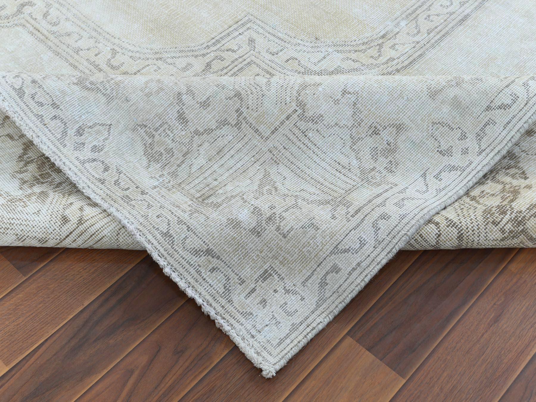 Semi Antique Ivory Persian Kerman Cropped Thin Pile Clean Wool Hand Knotted Rug 1