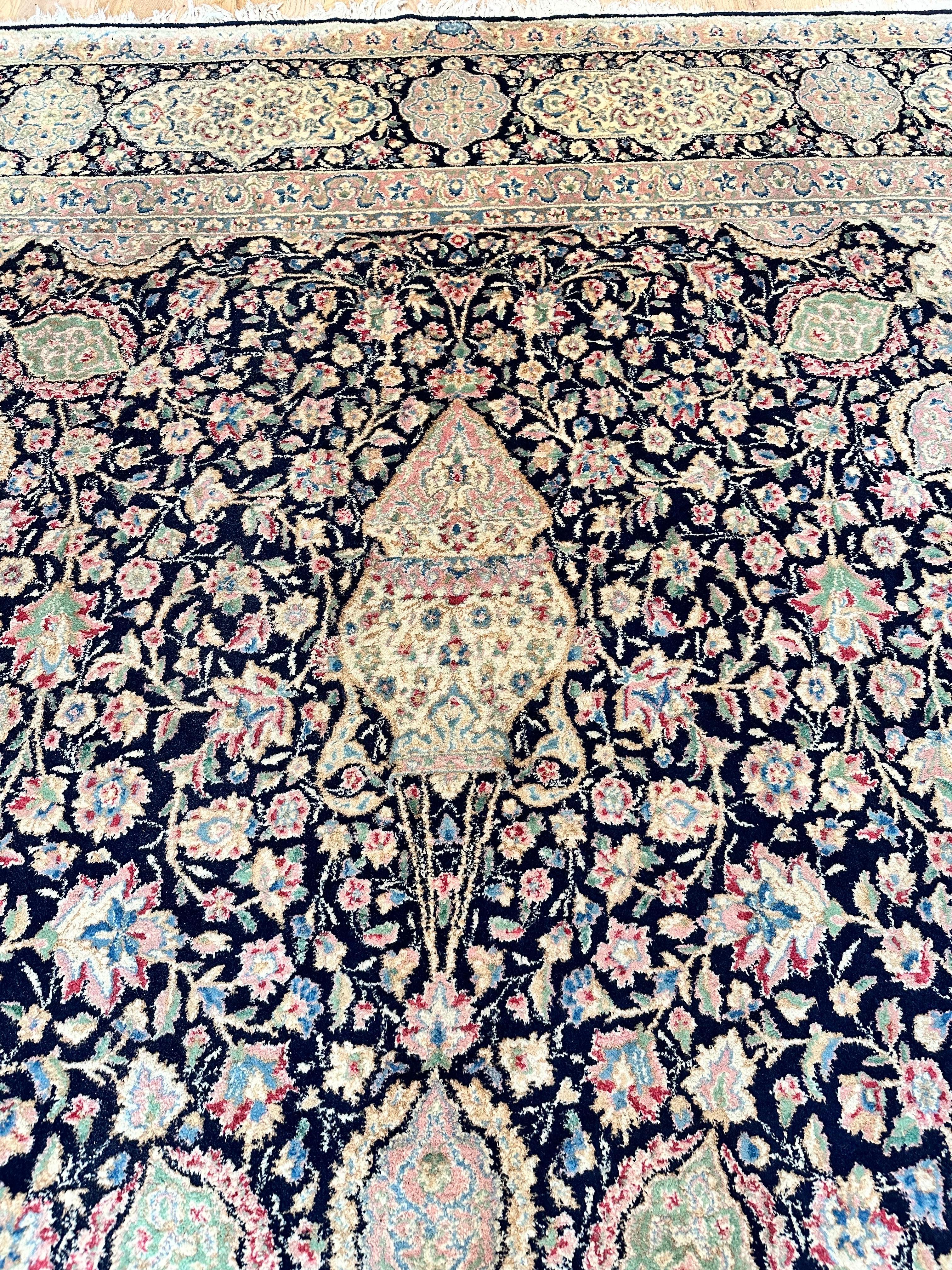 Semi-Antique Kerman Carpet, Handmade Persian Wool Rug, Navy, Ivory, Blue, Pink For Sale 6