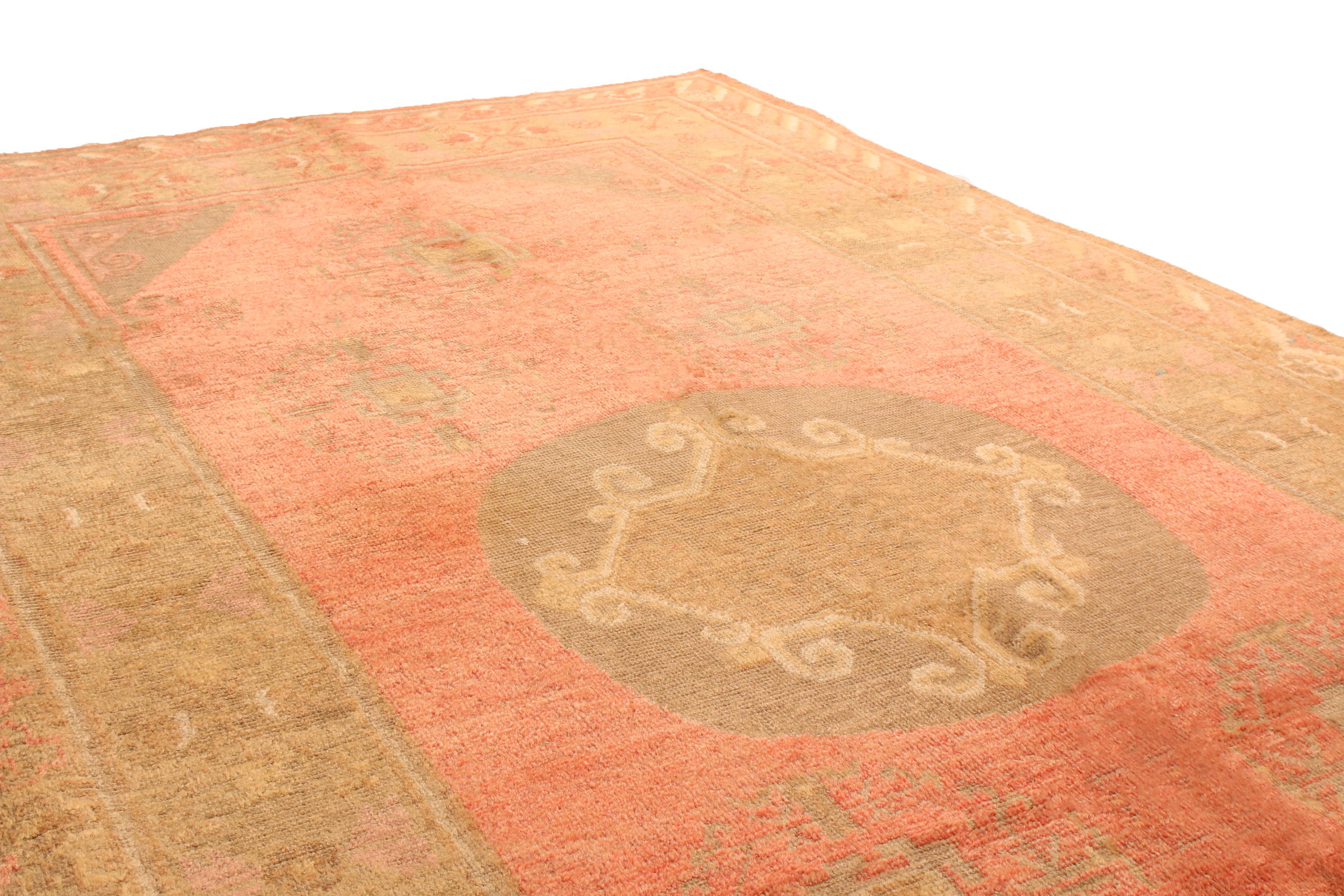 Antique Khotan Transitional Pink and Tan Wool Rug with Medallion by Rug & Kilim In Good Condition For Sale In Long Island City, NY