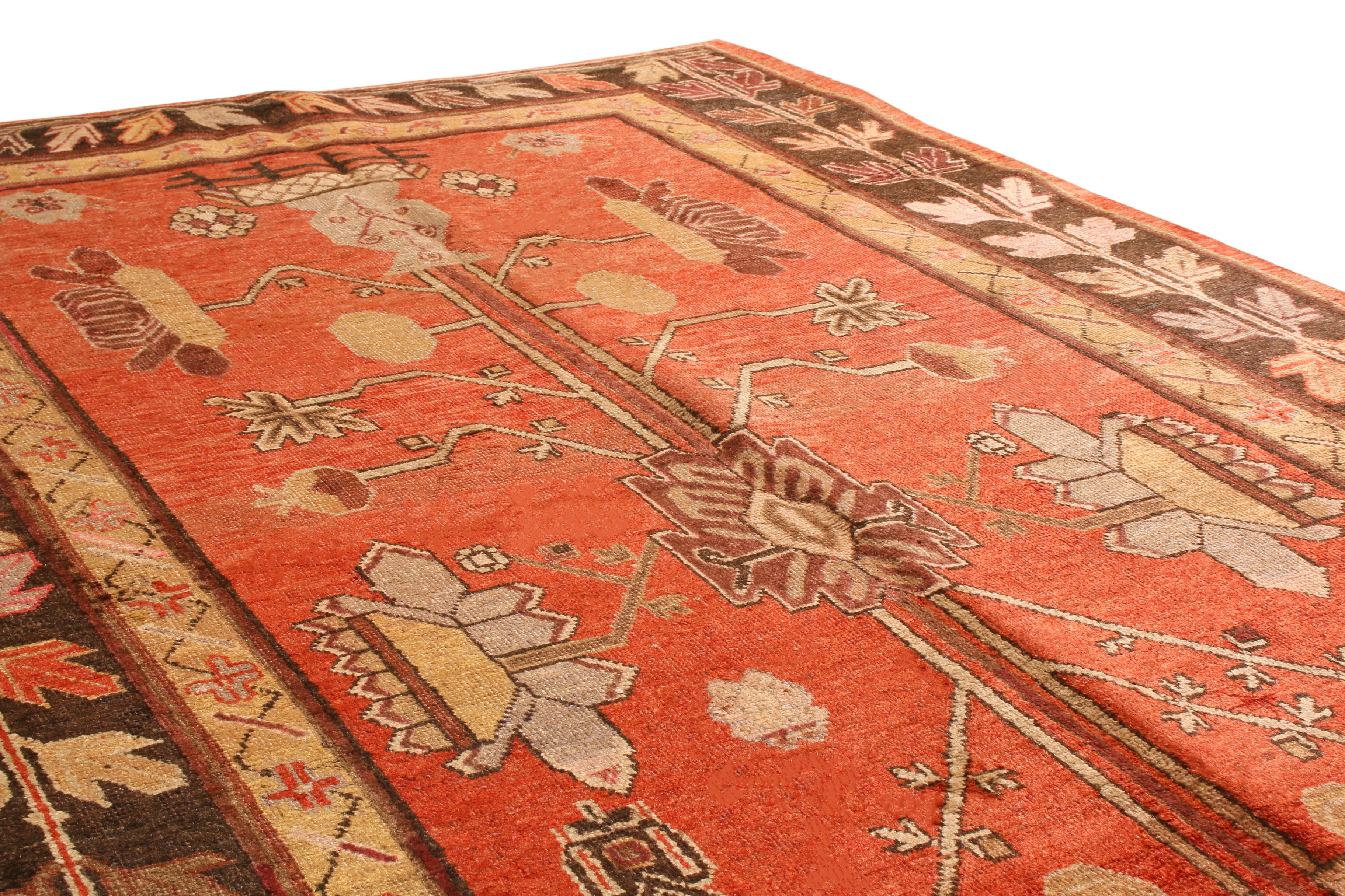 East Turkestani Semi Antique Khotan Transitional Red and Brown Geometric Wool Rug by Rug & Kilim For Sale