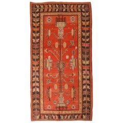 Semi Antique Khotan Transitional Red and Brown Geometric Wool Rug by Rug & Kilim