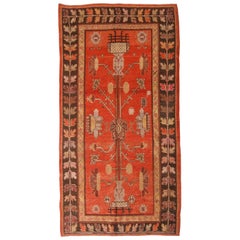 Semi Antique Khotan Transitional Red and Brown Geometric Wool Rug by Rug & Kilim