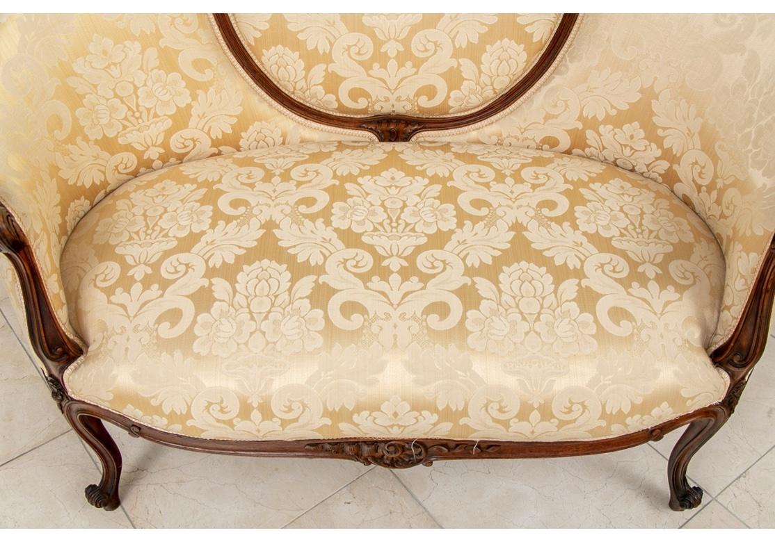 Semi-Antique Louis XV Style Settee in Damask Upholstery 3