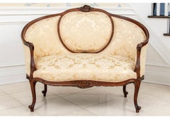 Semi-Antique Louis XV Style Settee in Damask Upholstery