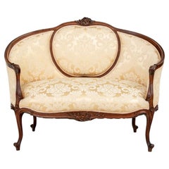 Semi-Antique Louis XV Style Settee in Damask Upholstery