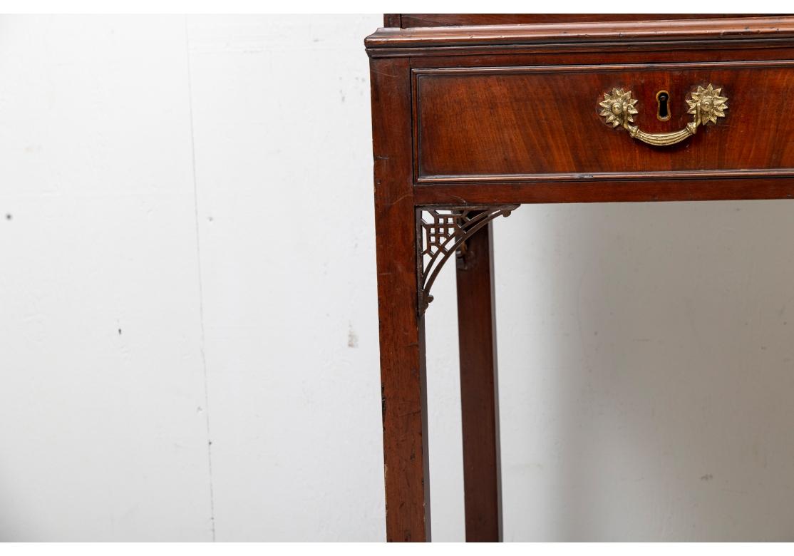 Semi Antique Mahogany Secretary On Chinese Chippendale Style Stand For Sale 14