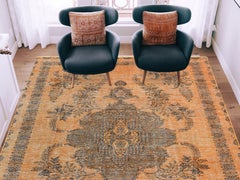 Semi Antique Orange Cast Persian Tabriz Hand Knotted Distressed Pure Wool Rug