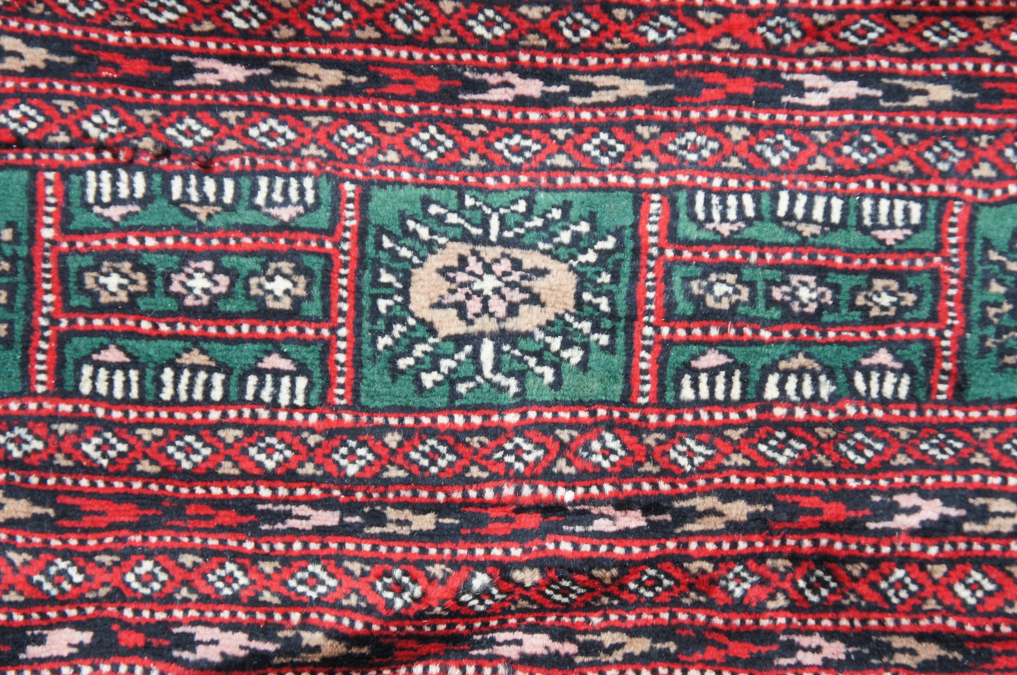 Semi Antique Pakistan Bokhara Wool Area Rug Geometric Emerald Green Signed 10 x 1