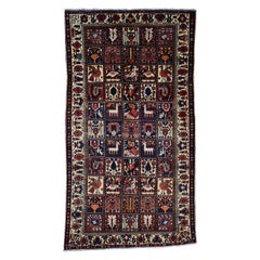 Semi Antique Persian Bakhtiari Garden Design Wide Runner Hand Knotted Rug