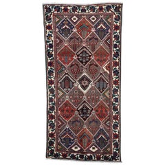 Semi Antique Persian Bakhtiari Garden Design Wide Runner Rug