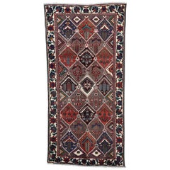 Semi Antique Persian Bakhtiari Garden Design Wide Runner Rug